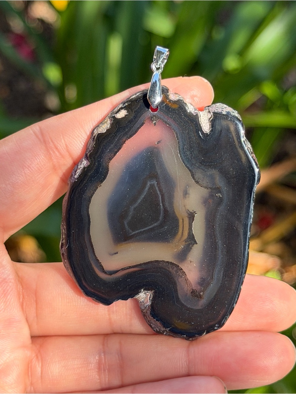 925 Silver Plated Translucent Black Agate Pendant 2586 - Picture 4 of 4